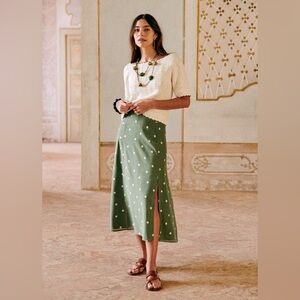 Sézane Jupe Tabata Skirt in Khaki Ecru Dots FR 40 / US 8